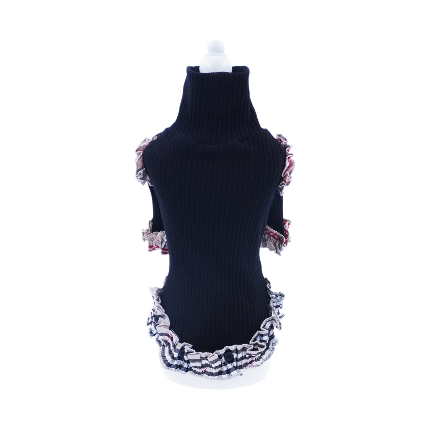 aletta angelique オリジナル フリルタートルニット Black&check