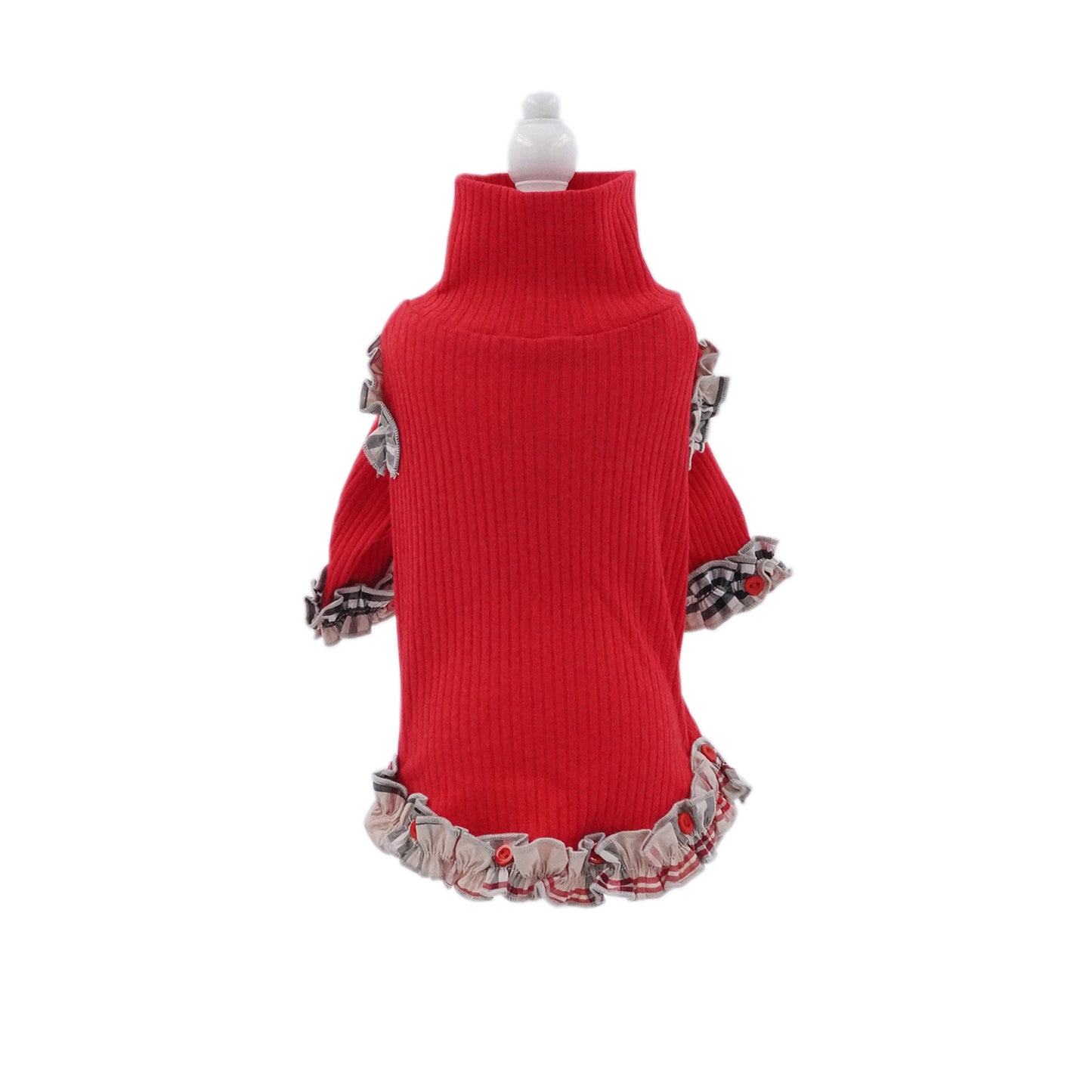 aletta angelique オリジナル フリルタートルニット Red&check