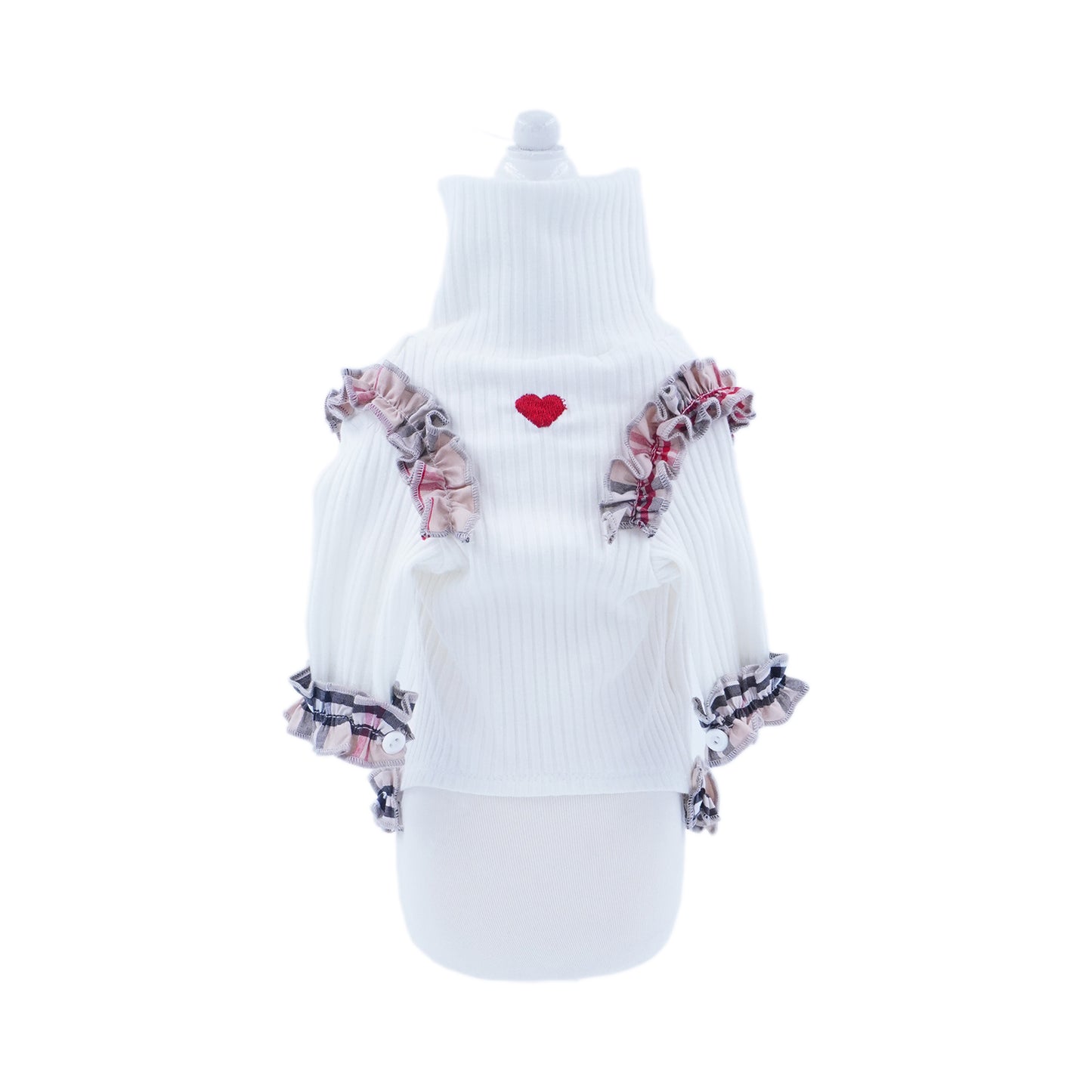 aletta angelique オリジナル フリルタートルニット white&check