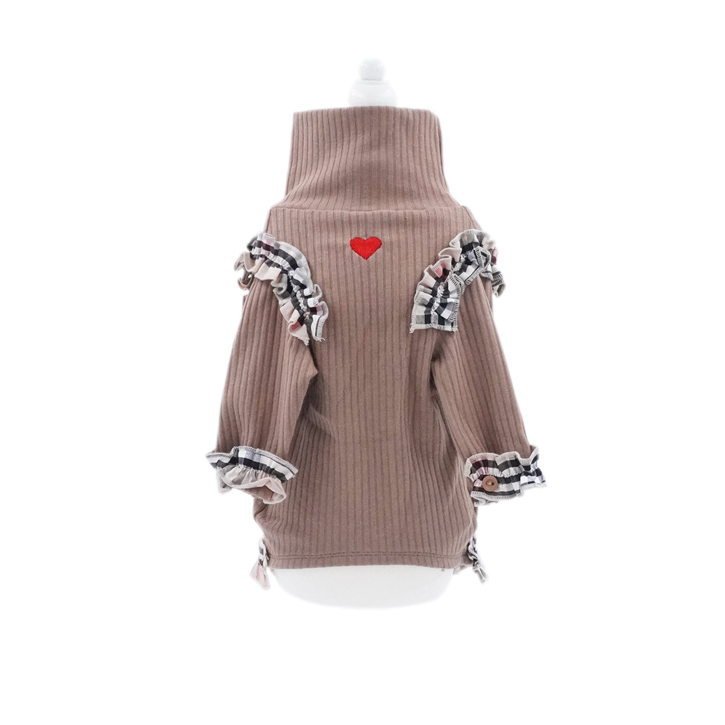 aletta angelique オリジナル フリルタートルニット Brown&check