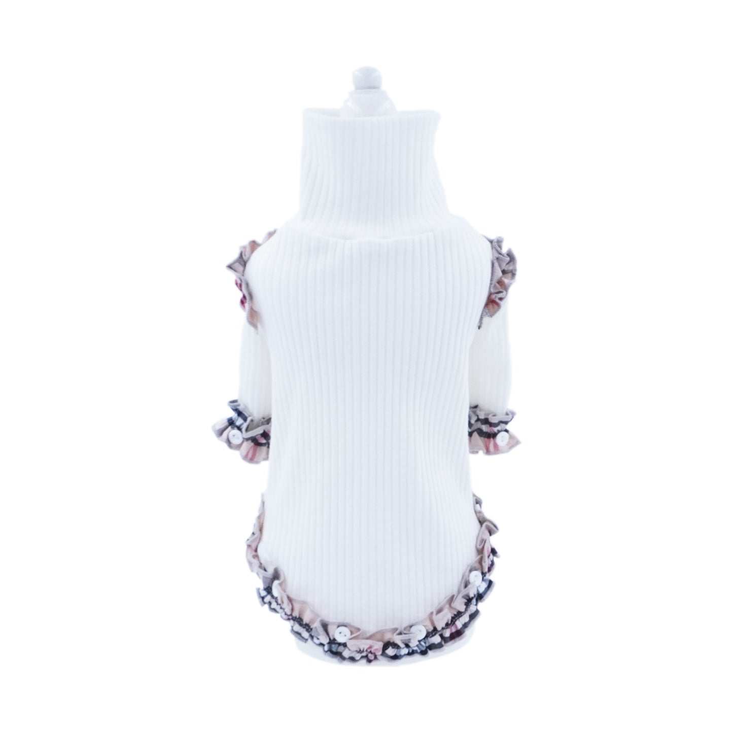 aletta angelique オリジナル フリルタートルニット white&check
